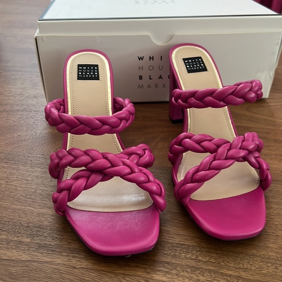 ✨NWT✨ WHBM Braided Mid Heel Slide Sandals in Pink Kiss - Size 8.5 - Picture 3 of 4